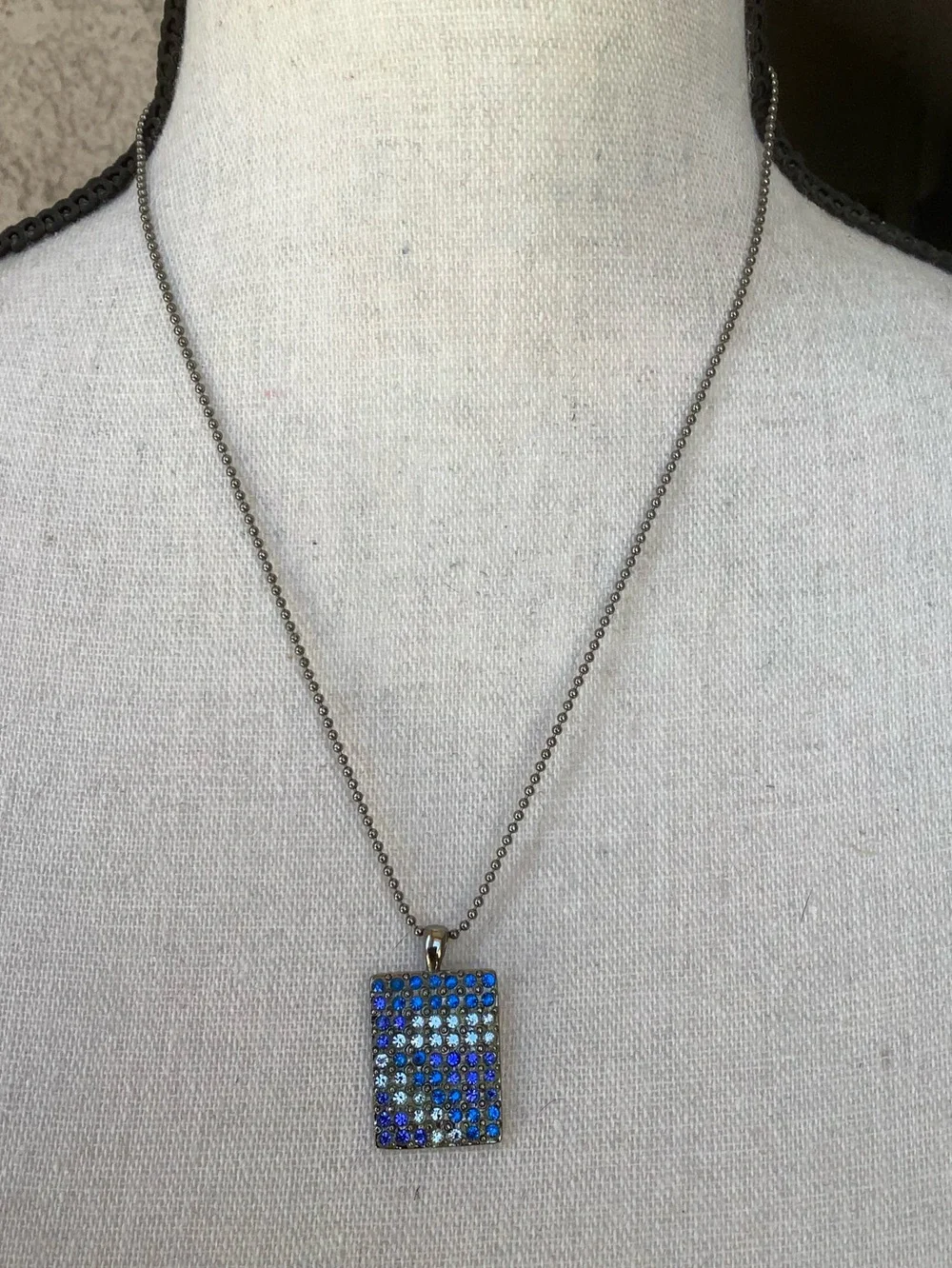 Guess - Blue Gradient Crystal Square Pendant Necklace